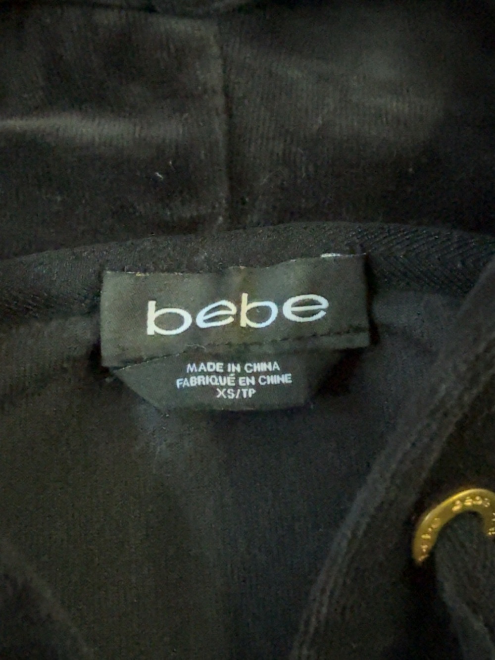 Women's Bebe Y2K Velvour Rhinestone Full Zip Hoodie Black XS. - Picture 3 of 8
